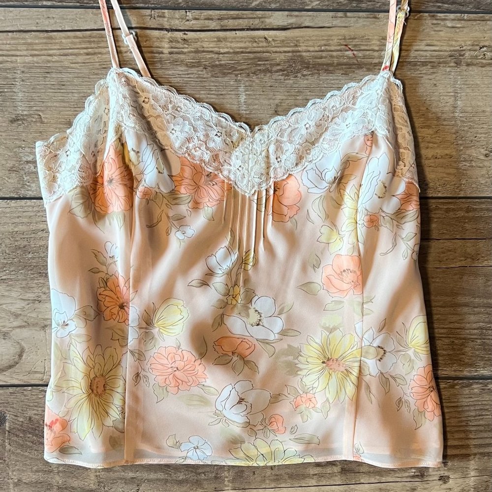 LOFT Peach floral lace tank 6P